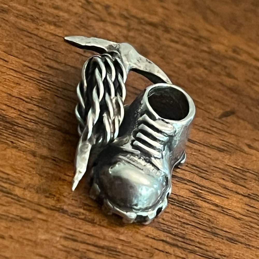 Vintage Silver Mountain Climbing Boot with Pick and Rope Charm